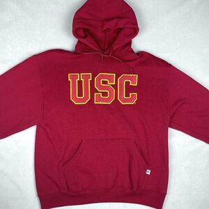 Russell Athletic USC Trojans Hoodie Mens L Red Yellow Y2K Vintage Sweatshirt EUC
